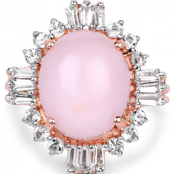 Beautiful Womens 14K Rose Gold Over Sterling Silver Opal and Topaz Size 8 Design - Picture 3 of 3